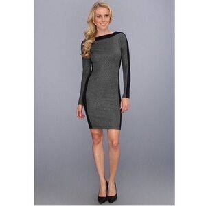 Boatneck silver and black colour blocked dress